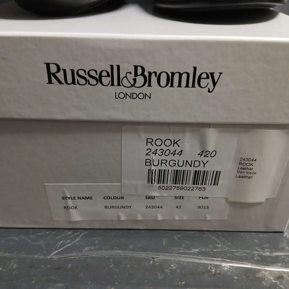 RUSSELL & BROMLEY ROOK BURGUNDY LEATHER LOAFERS – UK 8 (EU 42)