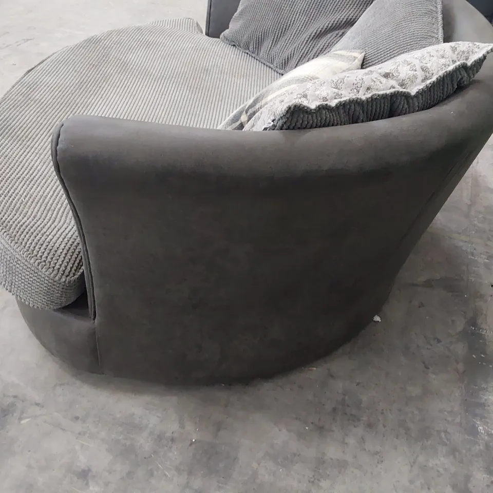 DESIGNER LARGE SNUGGLER CHAIR GREY CHORD / SUEDE WITH SCATTER CUSHIONS 