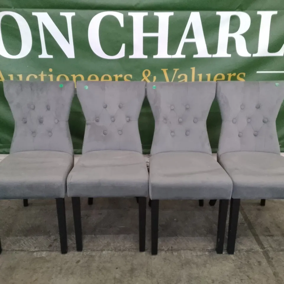 SET OF 4 NEW KENSINGTON GREY VELVET BUTTON BACK DINING CHAIR (BLACK LEG)