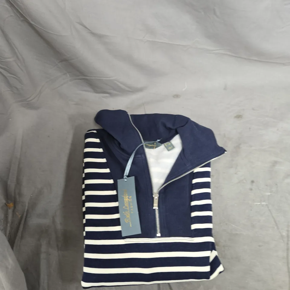RUTH LANGFORD NAVY & WHITE STRIPED ZIP-FRONT KNIT TOP – XS