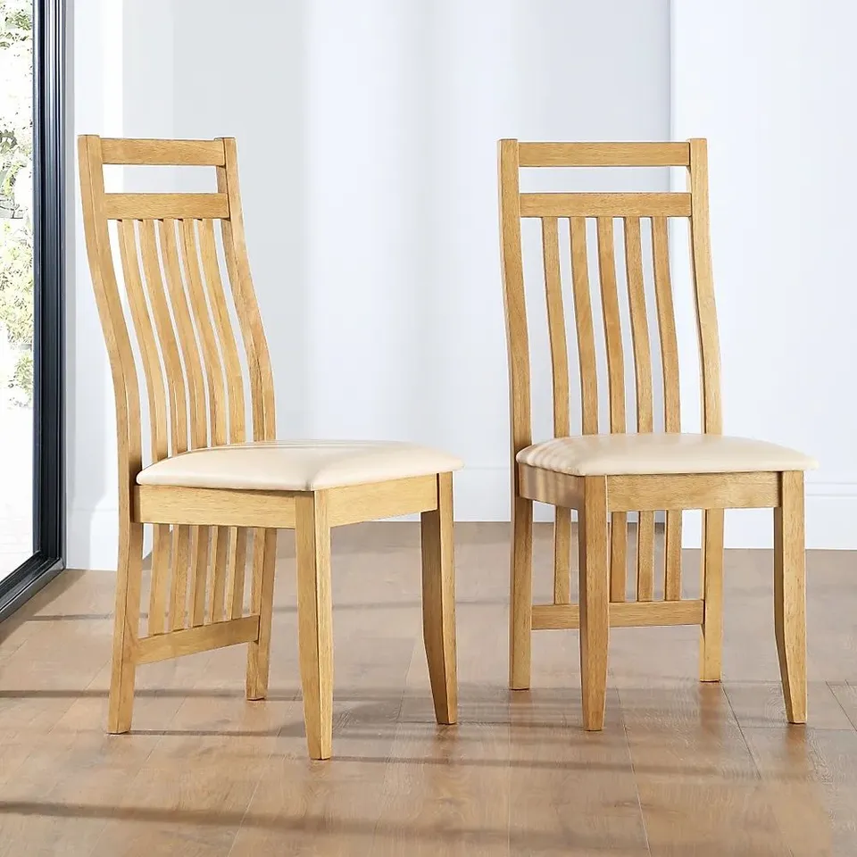 BOXED BALI OAK DINING CHAIR  (IVORY SEAT PAD)