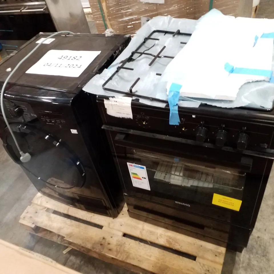 PALLET CONTAINING RUSSELL HOBBS RH8CTD7018 WASHING MACHINE & ELECTRIA EQGC2B60 SINGLE CAVITY GAS COOKER 