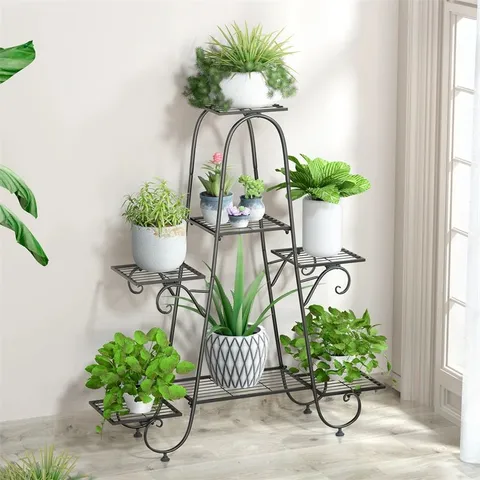 BOXED 7 TIER WROUGHT IRON PLANT STAND