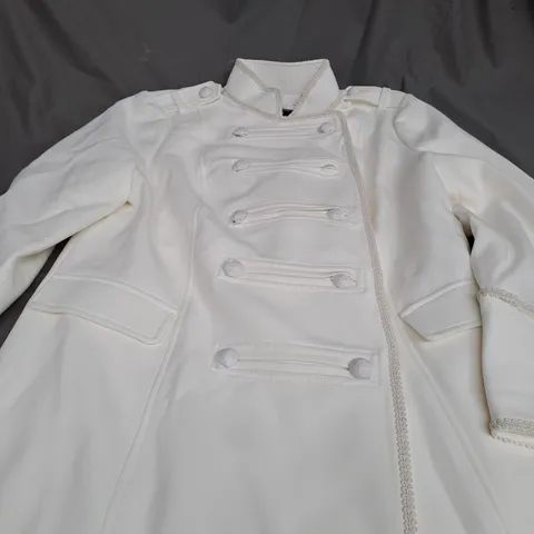 JM FASHION BY JULIEN MACDONALD MIDI LENGTH DRUMMER COAT- WHITE SIZE 14