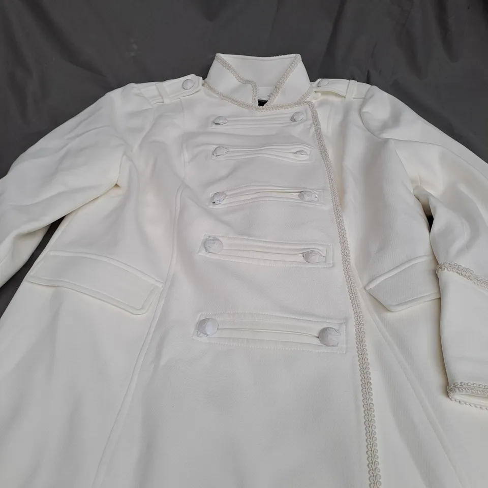 JM FASHION BY JULIEN MACDONALD MIDI LENGTH DRUMMER COAT- WHITE SIZE 14