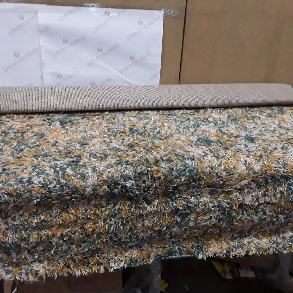 DONIECE SHAGGY TEAL BLUE/YELLOW RUG 160×230CM