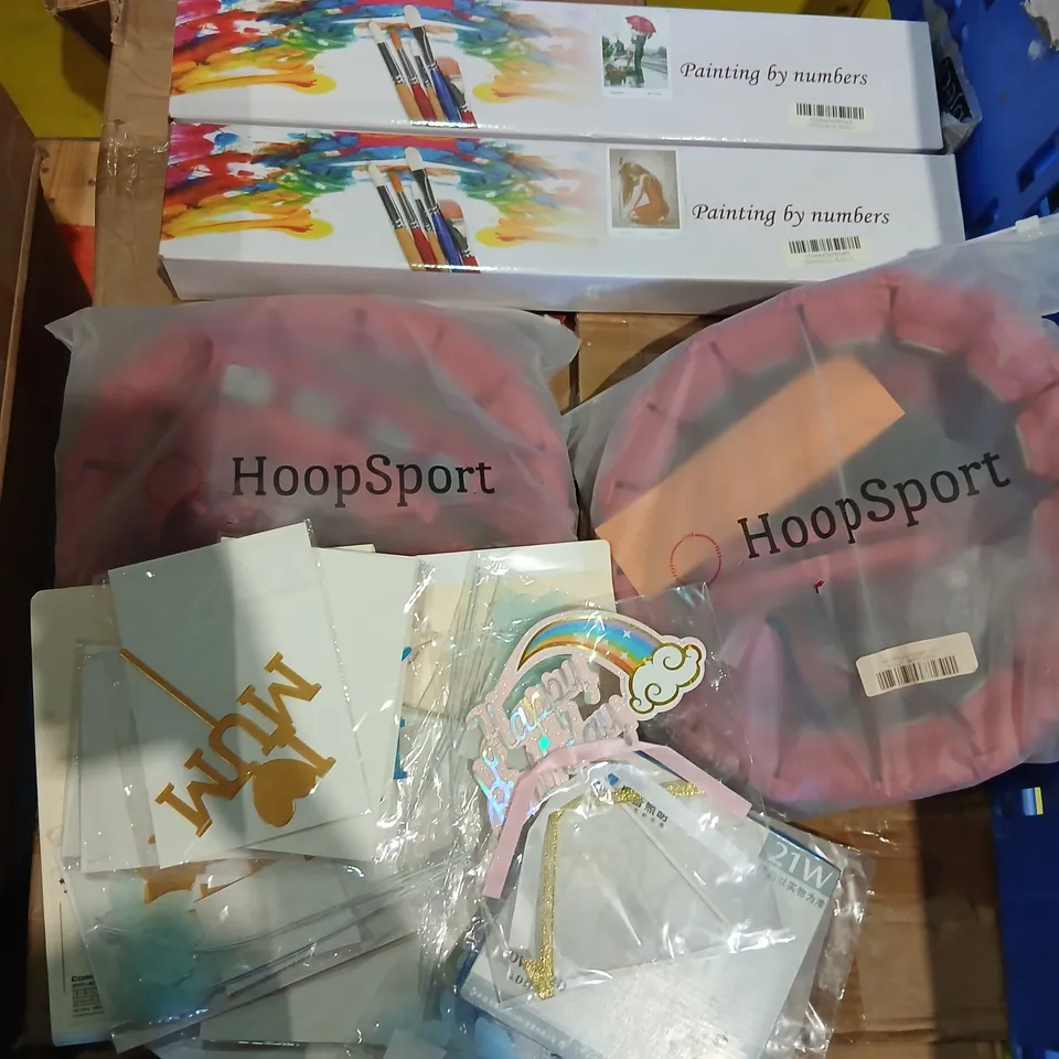 PALLET OF ASSORTED PRODUCTS TO INCLUDE; PAINTING BY NUMBERS, HOOP SPORT AND CELEBRATORY ACCESSORIES