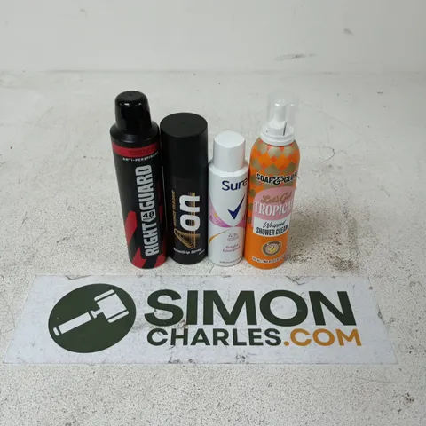 APPROXIMATELY 15 ASSORTED AEROSOLS TO INCLUDE RIGHT GUARD 48H, SURE 48H, SOAP & GLORY SHOWER CREAM, ETC