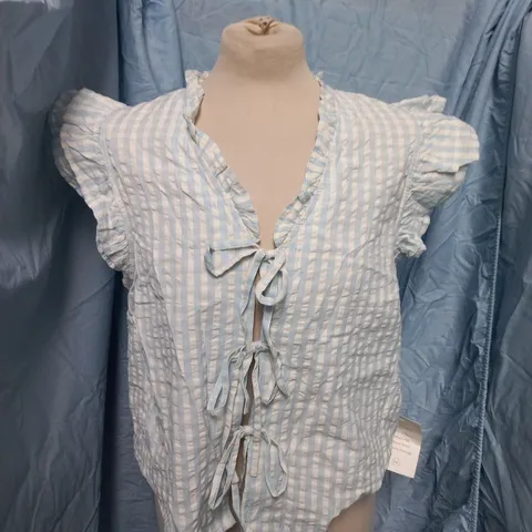 NOBODYS CHILD TALMONT TIE-FRONT BLOUSE – BLUE, UK 10