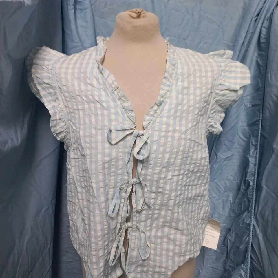 NOBODYS CHILD TALMONT TIE-FRONT BLOUSE – BLUE, UK 10 