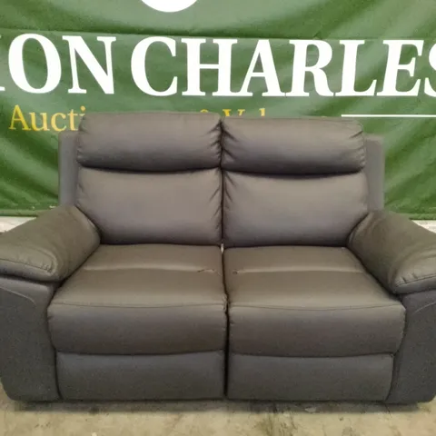 QUALITY DESIGNER MANUAL RECLINER 2 SEATER SOFA - DARK GREY LEATHER