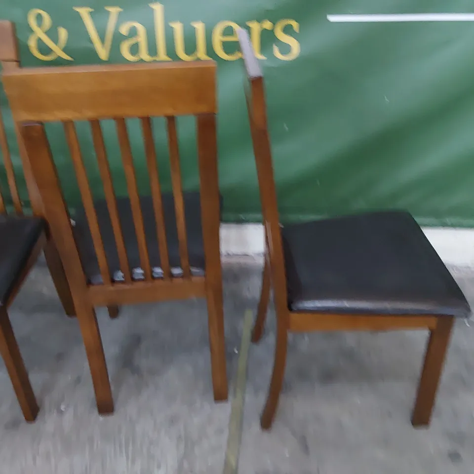 SET OF FOUR DARK WOOD DINING CHAIRS UPHOLSTERED SEATS IN BROWN PU