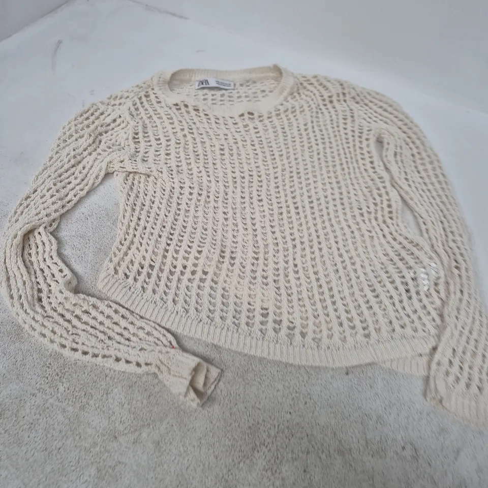 ZARA Knit Mesh Sweater – Cream – UK 8 (EU S)