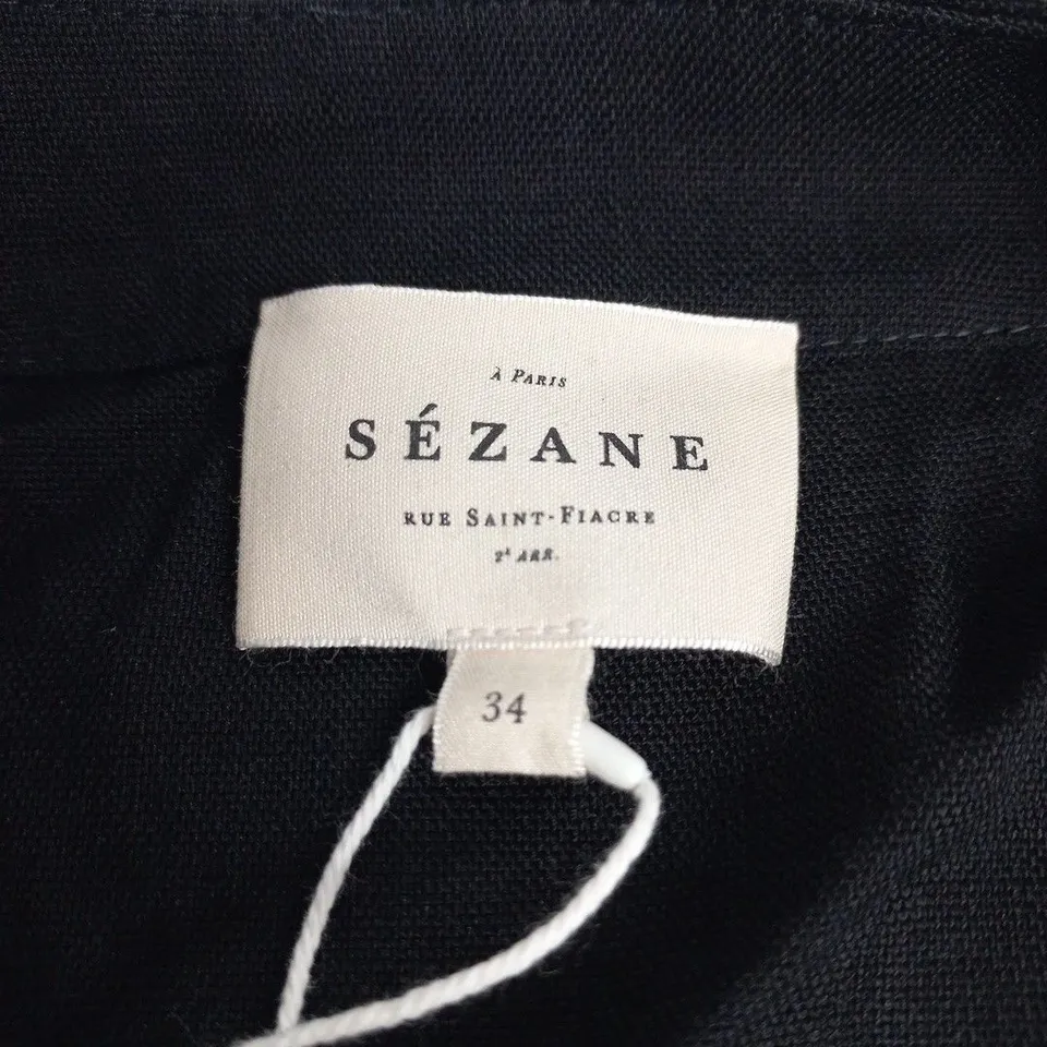 SÉZANE BLACK PUFF-SLEEVE TOP WITH FRONT BUTTON PLACKET – UK 6 (EU 34)