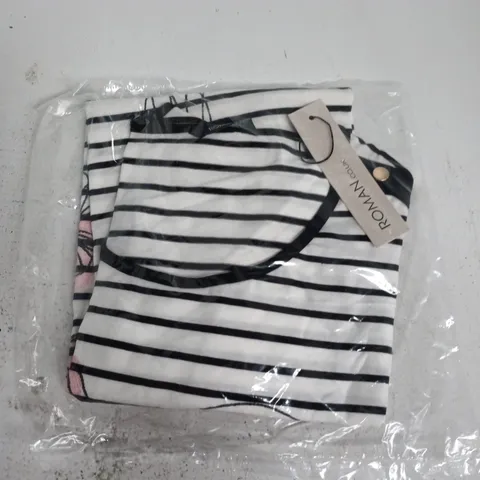 BAGGED ROMAN STRIPE FLORAL TOP IN BLACK MULTI - SIZE 14