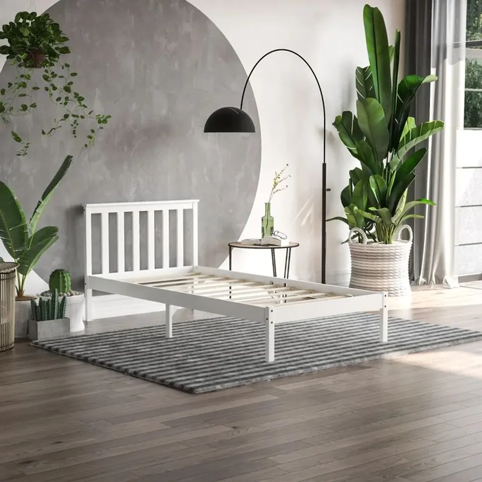 BOXED FREDERIQUE DOUBLE BED FRAME - WHITE AND PINE (1 BOX)