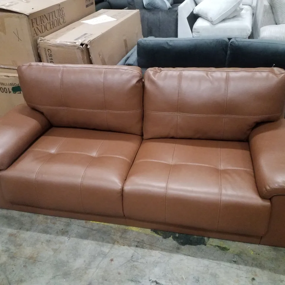 DESIGNER KANSAS THREE SEATER SOFA TAN LEATHER 