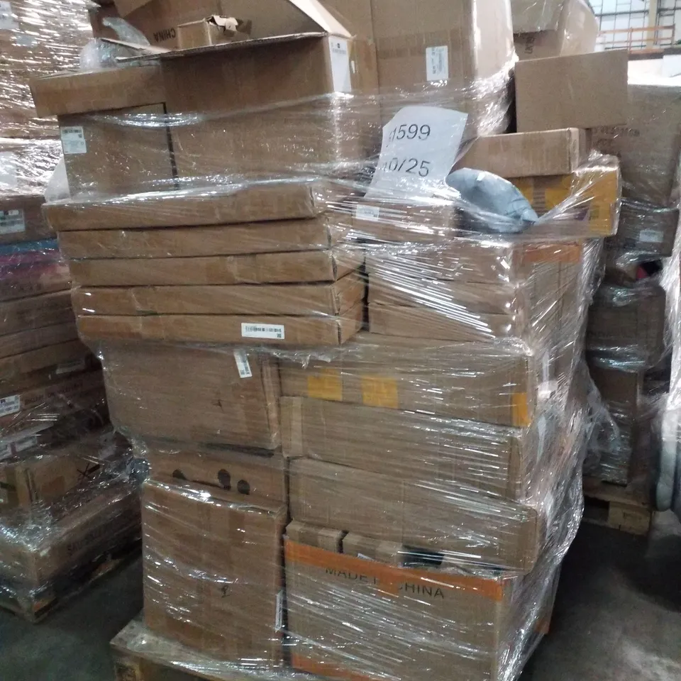 PALLET CONTAINING ASSORTED PRODUCTS INCLUDING BABY STROLLERS, BLOWER MOTORS & ASSORTED FURNITURE PARTS