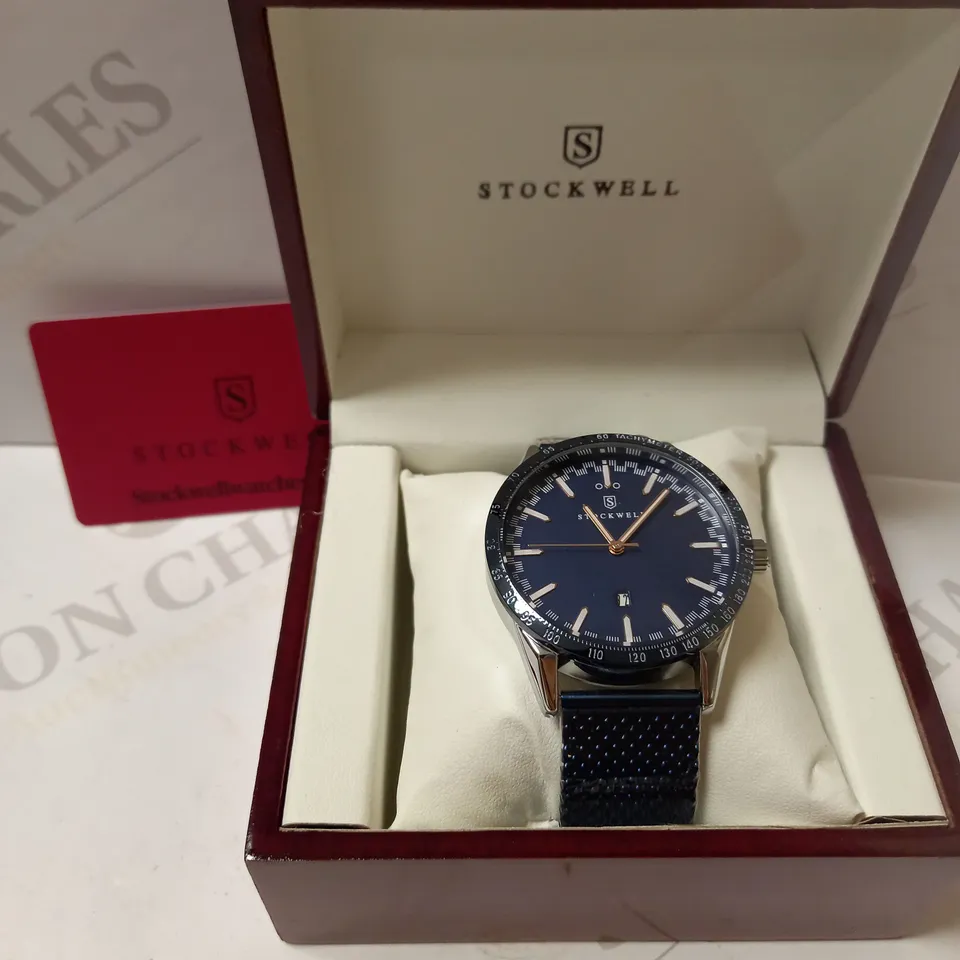 STOCKWELL AUTOMATIC TACHYMETER BLUE MESH STRAP WRISTWATCH  RRP £650