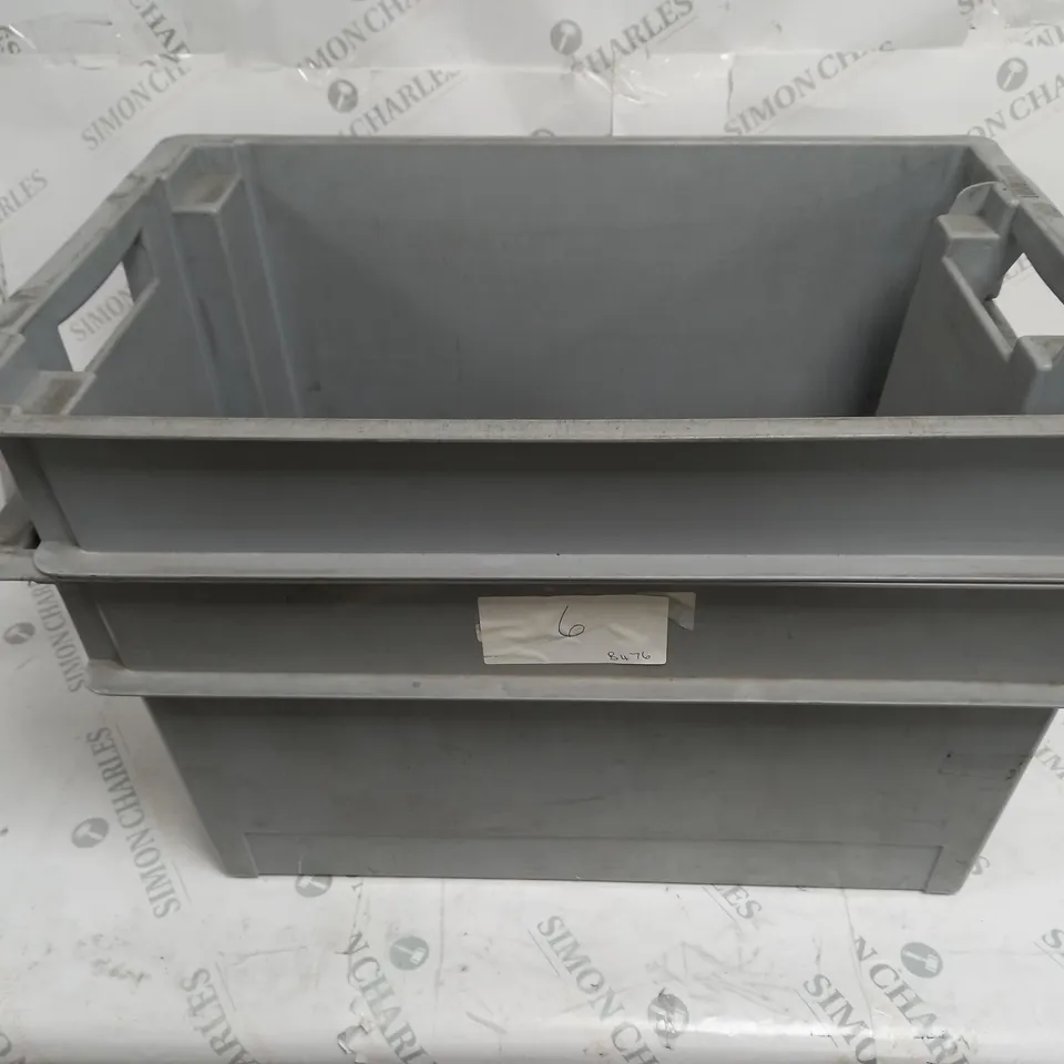 2 GREEY STORAGE TUBS - 60cm x 40cm