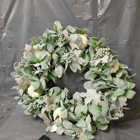 60CM WREATH WITH FROSTED LEAVES, BERRIES
