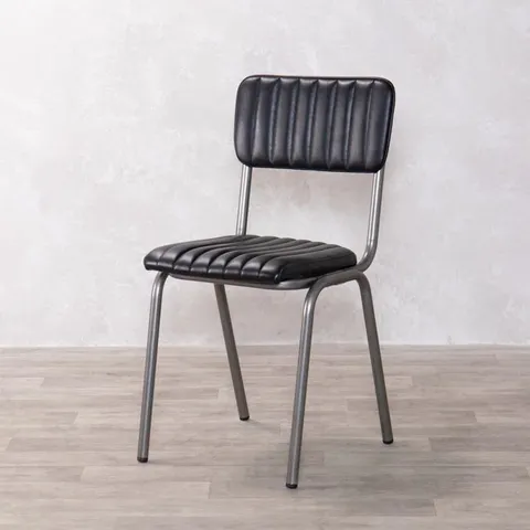 BOXED STOBIE GENUINE LEATHER STACKING SIDE CHAIR BLACK