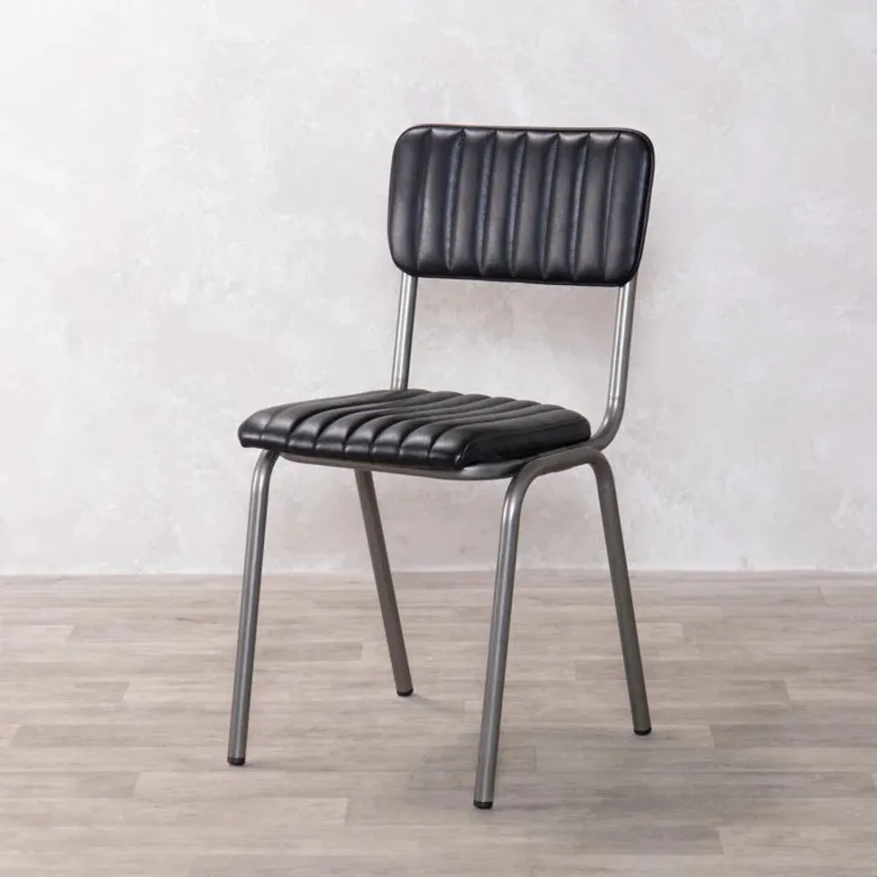 BOXED STOBIE GENUINE LEATHER STACKING SIDE CHAIR BLACK