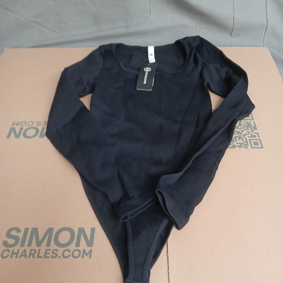 MOOSLOVER RIBBED LONG SLEEVE BODYSUIT IN BLACK SIZE M