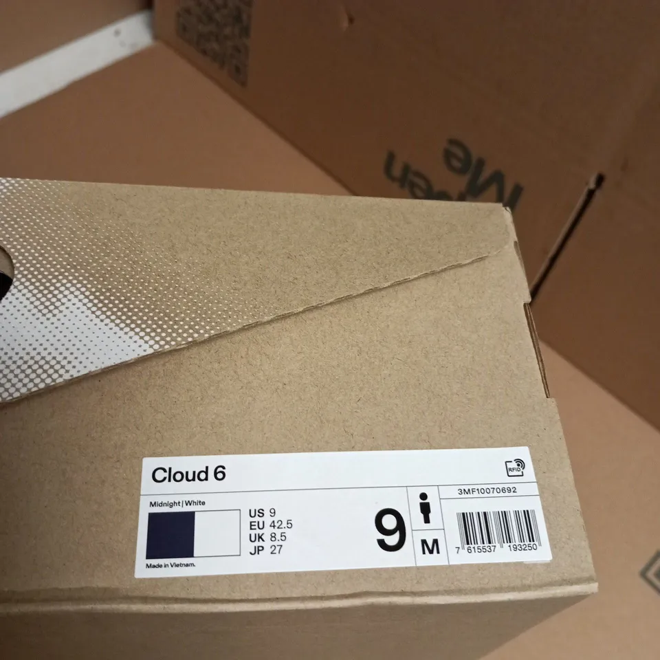 BOXED PAIR OF ON RUNNING CLOUD 6 SHOES – NAVY/WHITE, UK 8.5