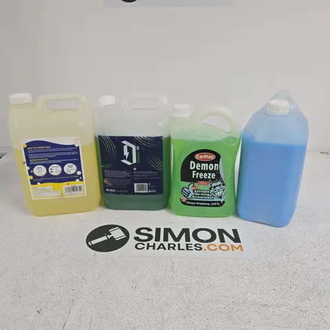 APPROXIMATELY 4 ASSORTED LARGE LIQUIDS TO INCLUDE CARPLAN DEMON FREEZE, FLOW CHEMICALS FLOOR CLEANER, DUEL SNOW FOAM, ETC - COLLECTION ONLY