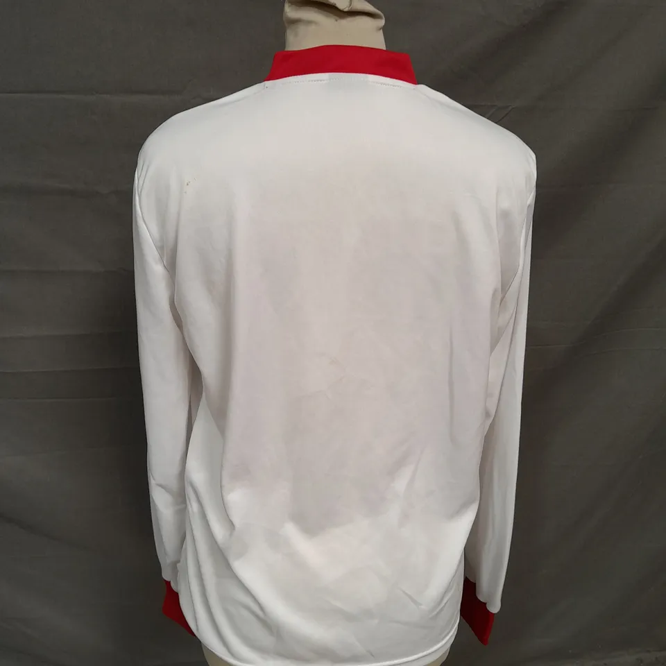 APPROXIMATELY 6 BRAND NEW ERREA WHITE AND RED LONG SLEEVED FOOTBALL SHIRTS - SIZE XS