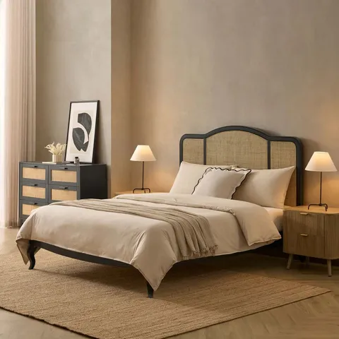 BOXED DUSK ANNECY RATTAN BED FRAME - KIMG SIZE, BLACK (2 BOXES)
