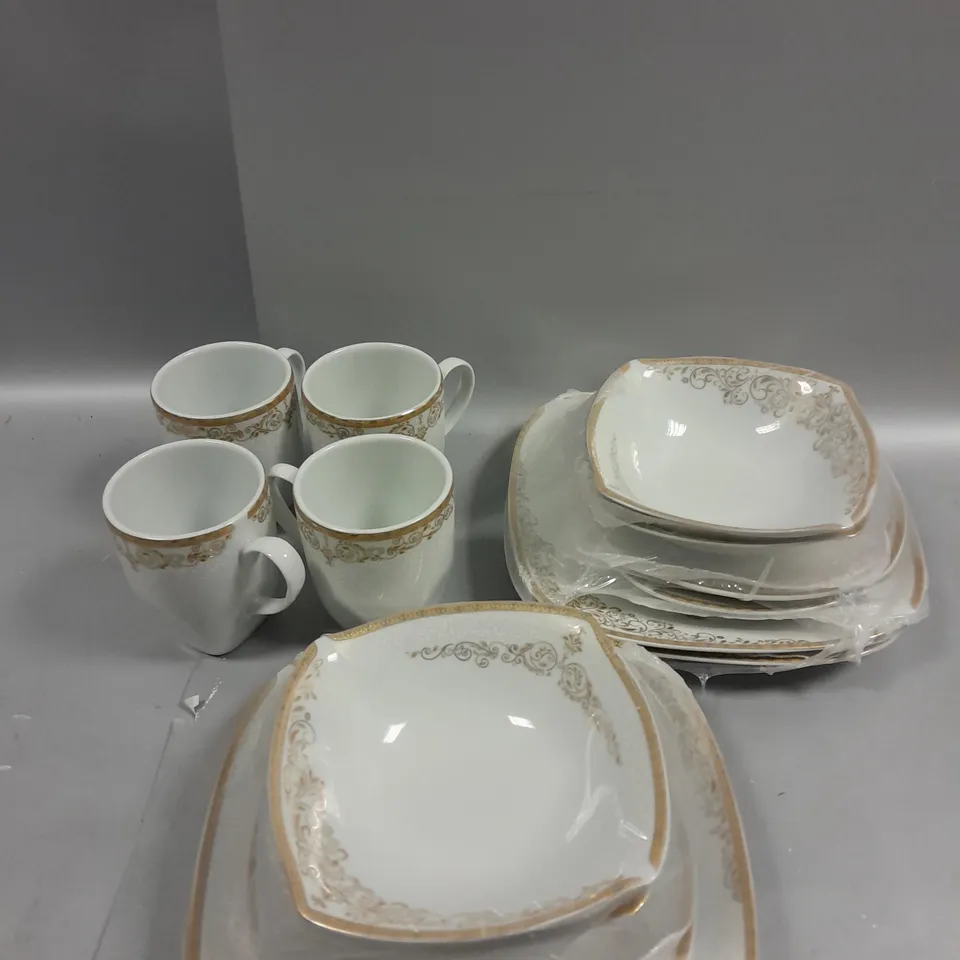 BOXED ROYAL PORCELAIN 16 PIECE SQUARE DINNER SET 