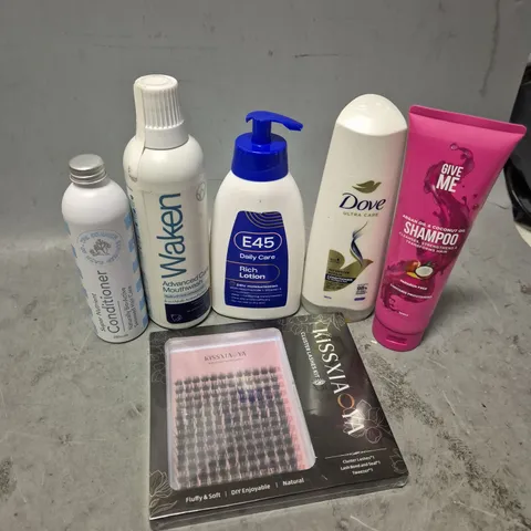 APPROXIMATELY 20 HEALTH AND BEAUTY PRODUCTS TO INCLUDE DOVE CONDITIONER, GIVE ME SHAMPOO AND E45 DAILY CARE RICH LOTION