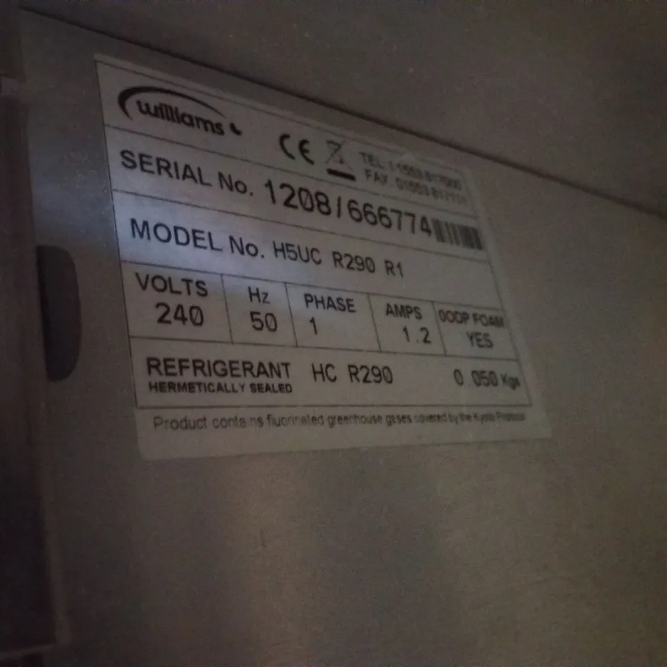 WILLIAMS H5UC R290 R1 STAINLESS UNDER COUNTER FRIDGE 