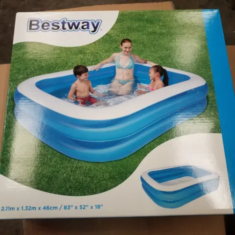 BOX CONTAINING 3 BESTWAY BLUE RECTANGULAR FAMILY POOLS