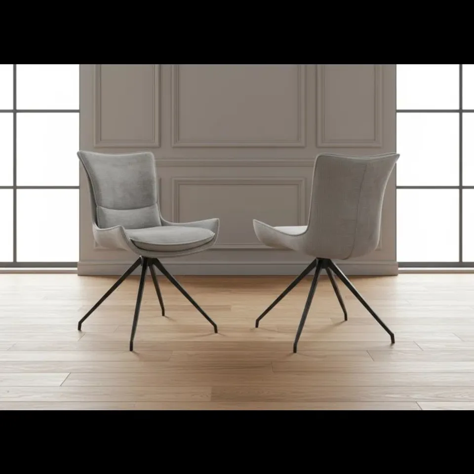 BOXED FABRIC SWIVEL DINING CHAIRS (SET OF 2)
