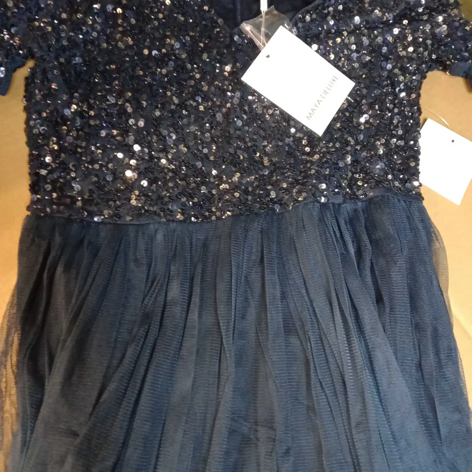 MAYA DELUXE NAVY/SEQUIN DETAILED EVENING/OCCASION DRESS - SIZE 12