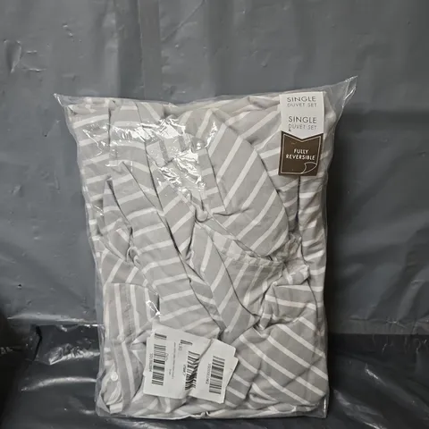 COTTON SINGLE DUVET SET - GREY AND WHITE STRIPES - SINGLE