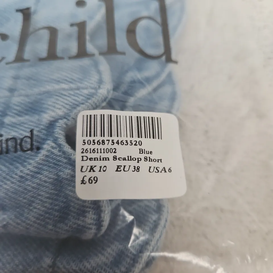 NOBODY'S CHILD BLUE DENIM SCALLOP SHORT – UK 10