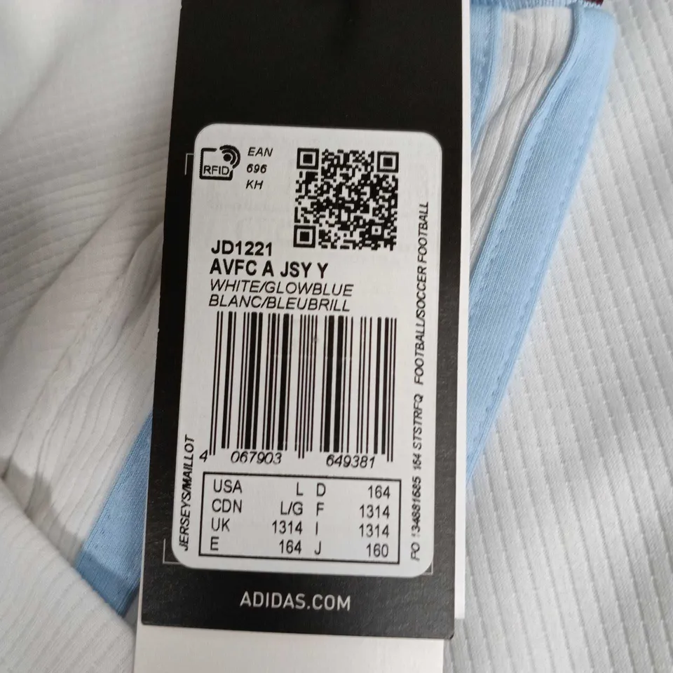 ASTON VILLA FOOTBALL SHIRT – CHARLIE 8, ADIDAS AEROREADY – WHITE SIZE M 