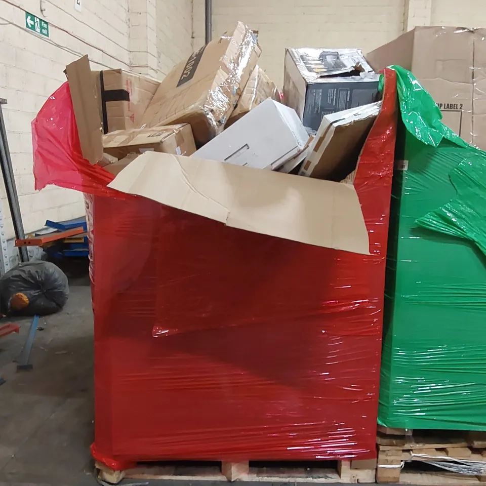PALLET OF ASSORTED CONSUMER PRODUCTS TO INCLUDE: OFFICE CHAIR, PAPER SHREDDERS, AIR FRYER, ELECTRONIC JUICER ECT