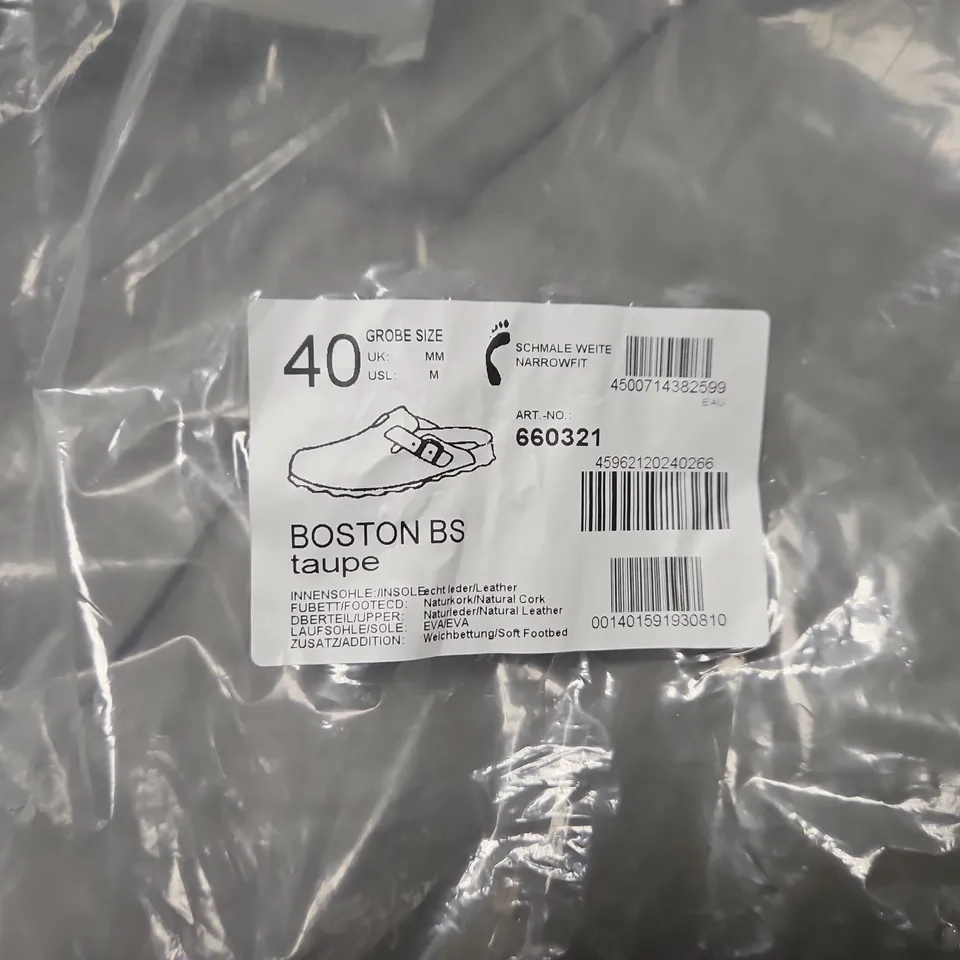 BIRKENSTOCK BOSTON BS TAUPE SUEDE SANDALS – UK 6 (EU 40)