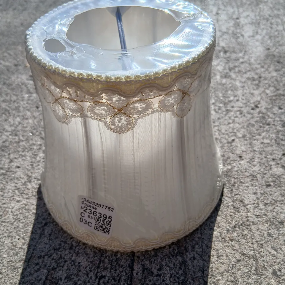 THREE CYLINDER LAMP SHADES WITH LACE TRIM