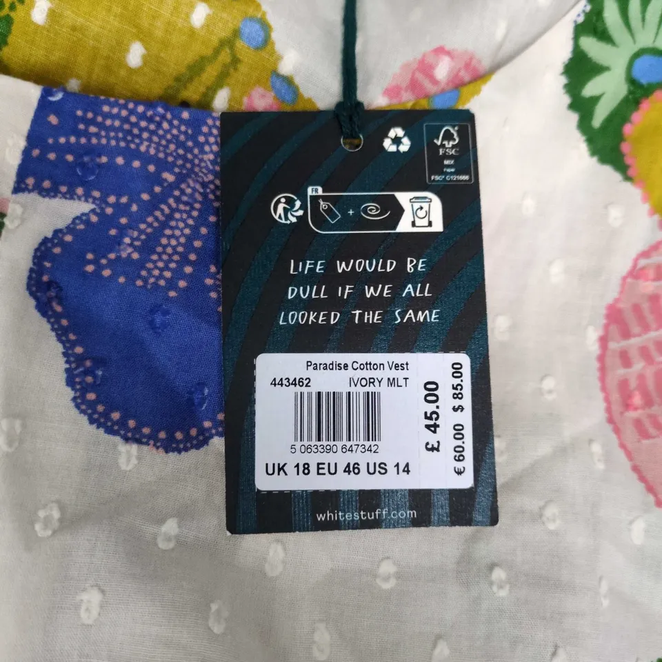 WHITE STUFF PARADISE COTTON VEST – IVORY MULTI, UK 18 (EU 46, US 14)