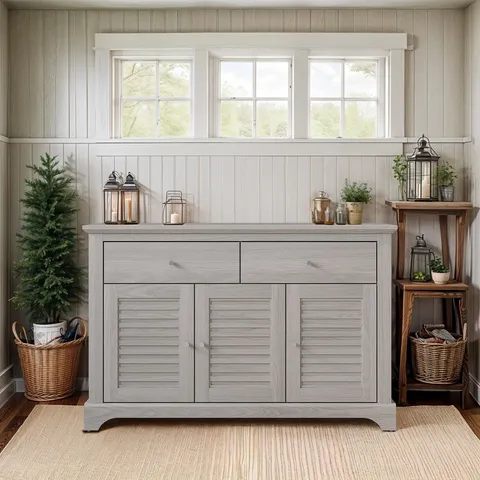 BOXED MILANO 3 DOOR 2 DRAWER SIDEBOARD - LIGHT GREY/BEAUFORT OAK (1 BOX)