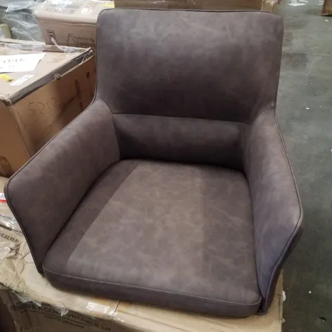 BOXED PAIR OF BROWN FAUX LEATHER UPHOLSTERED DINING/SIDE CHAIRS