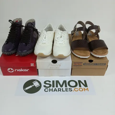 APPROXIMATELY 15 BOXED PAIRS OF SHOES IN VARIOUS SIZES & STYLES TO INCLUDE BRANDS SUCH AS RIEKER, BLOWFISH MALIBU, BOBS SKECHERS, ETC