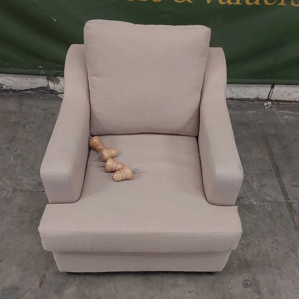 QUALITY DESIGNER BEIGE FABRIC UPHOLSTERED ARM CHAIR