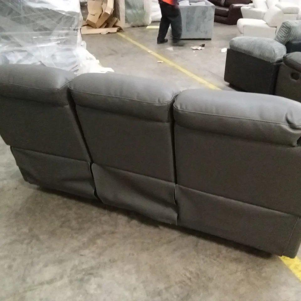 ROTHBURY LUXURY FAUX LEATHER HIGH BACK 3 SEATER MANUAL RECLINER SOFA - CHARCOAL RRP £729